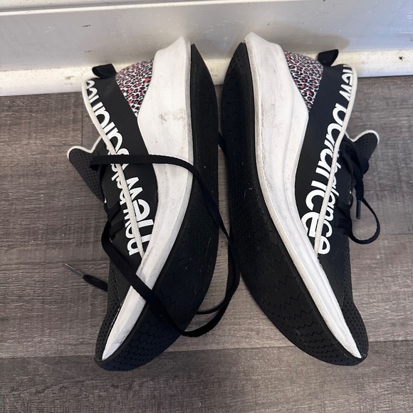 New Balance Black and White Athletic Shoes with Leopard Accent - Picture 3 of 4